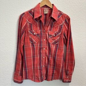 True Religion S-M Red and Blue Plaid Country Western Cowgirl Shirt Pearl Snaps